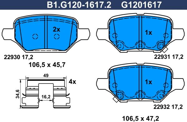 Galfer B1.G120-1617.2 - Bremžu uzliku kompl., Disku bremzes autodraugiem.lv