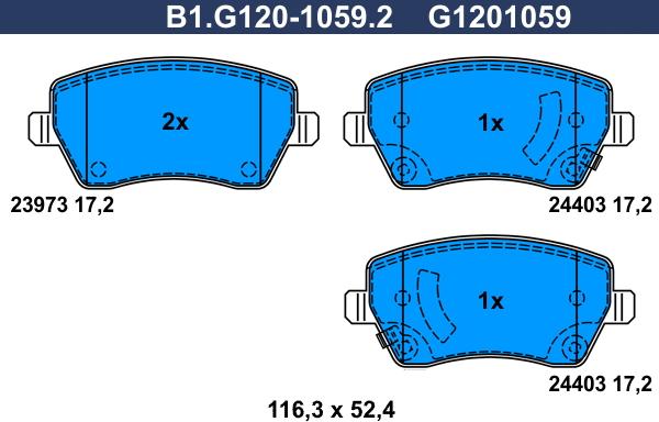 Galfer B1.G120-1059.2 - Bremžu uzliku kompl., Disku bremzes autodraugiem.lv