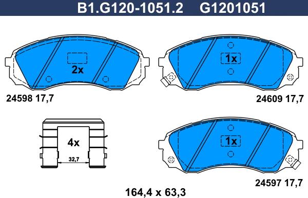 Galfer B1.G120-1051.2 - Bremžu uzliku kompl., Disku bremzes autodraugiem.lv