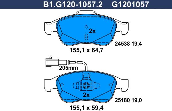 Galfer B1.G120-1057.2 - Bremžu uzliku kompl., Disku bremzes autodraugiem.lv
