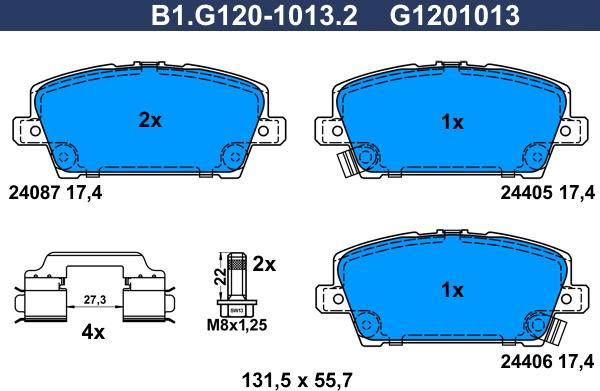 Galfer B1.G120-1013.2 - Bremžu uzliku kompl., Disku bremzes autodraugiem.lv