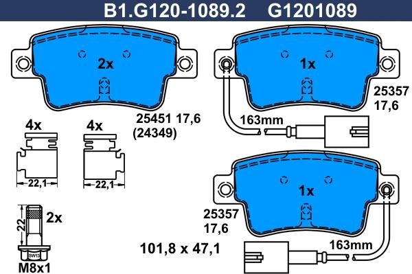 Galfer B1.G120-1089.2 - Bremžu uzliku kompl., Disku bremzes autodraugiem.lv