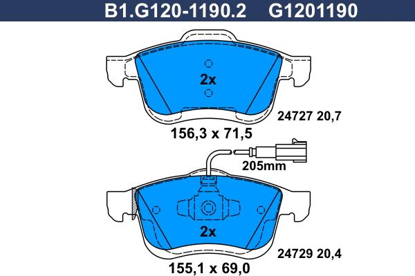 Galfer B1.G120-1190.2 - Bremžu uzliku kompl., Disku bremzes autodraugiem.lv