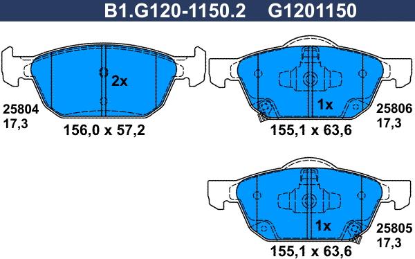 Galfer B1.G120-1150.2 - Bremžu uzliku kompl., Disku bremzes autodraugiem.lv