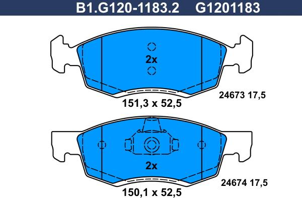 Galfer B1.G120-1183.2 - Bremžu uzliku kompl., Disku bremzes autodraugiem.lv