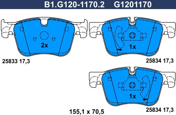 Galfer B1.G120-1170.2 - Bremžu uzliku kompl., Disku bremzes autodraugiem.lv