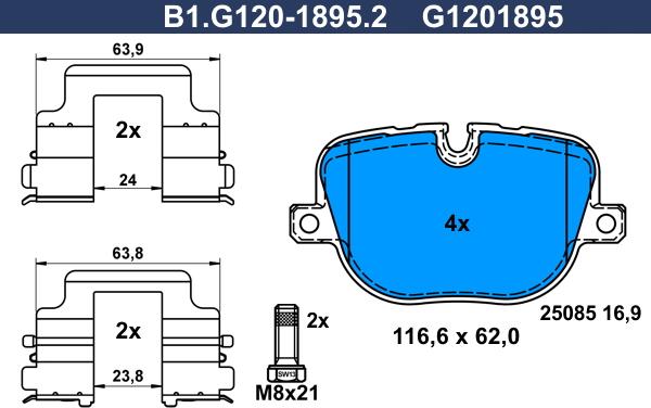 Galfer B1.G120-1895.2 - Bremžu uzliku kompl., Disku bremzes autodraugiem.lv