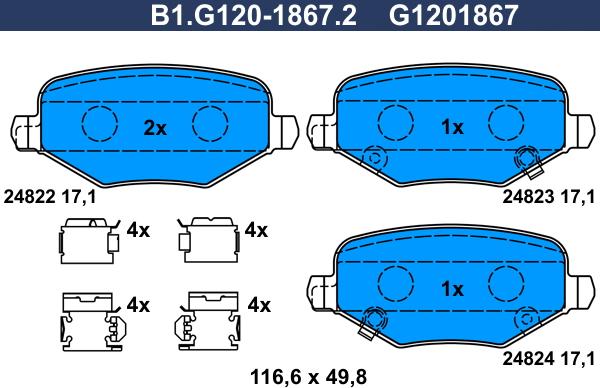 Galfer B1.G120-1867.2 - Bremžu uzliku kompl., Disku bremzes autodraugiem.lv