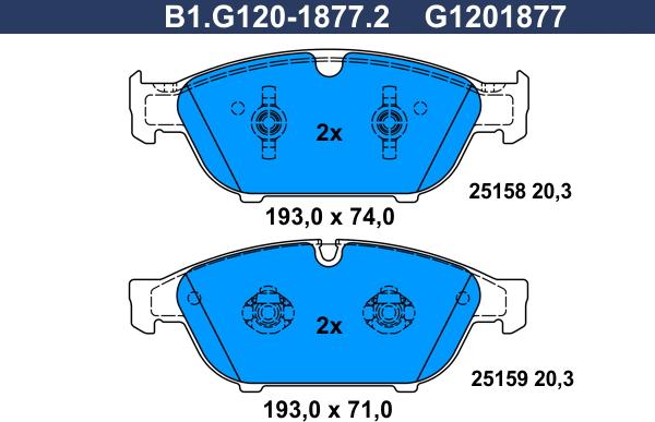 Galfer B1.G120-1877.2 - Bremžu uzliku kompl., Disku bremzes autodraugiem.lv