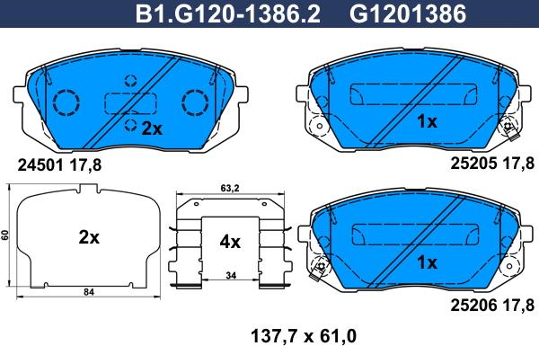 Galfer B1.G120-1386.2 - Bremžu uzliku kompl., Disku bremzes autodraugiem.lv