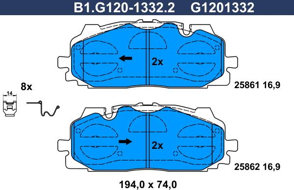 Galfer B1.G120-1332.2 - Bremžu uzliku kompl., Disku bremzes autodraugiem.lv