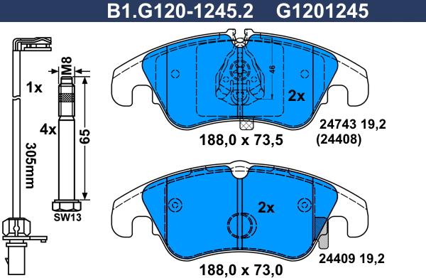 Galfer B1.G120-1245.2 - Bremžu uzliku kompl., Disku bremzes autodraugiem.lv