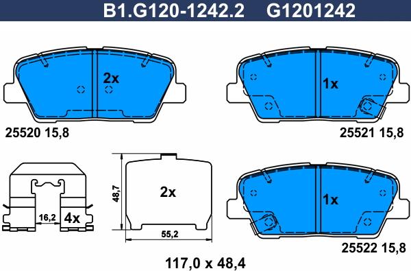 Galfer B1.G120-1242.2 - Bremžu uzliku kompl., Disku bremzes autodraugiem.lv