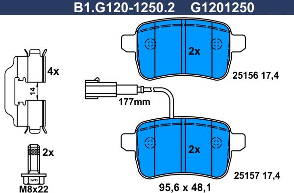 Galfer B1.G120-1250.2 - Bremžu uzliku kompl., Disku bremzes autodraugiem.lv