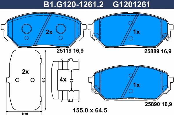 Galfer B1.G120-1261.2 - Bremžu uzliku kompl., Disku bremzes autodraugiem.lv