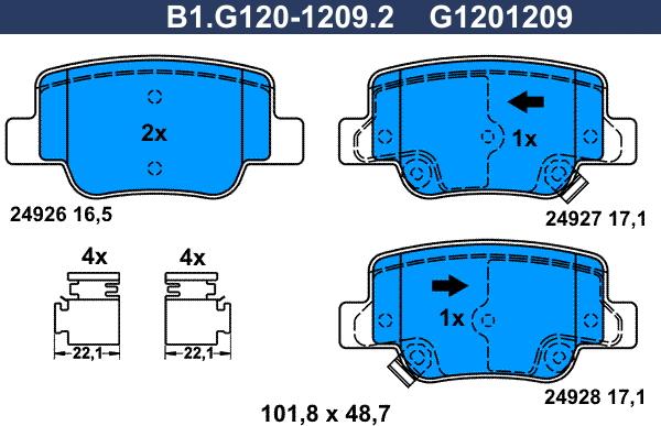 Galfer B1.G120-1209.2 - Bremžu uzliku kompl., Disku bremzes autodraugiem.lv
