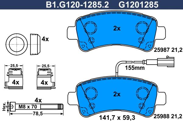 Galfer B1.G120-1285.2 - Bremžu uzliku kompl., Disku bremzes autodraugiem.lv