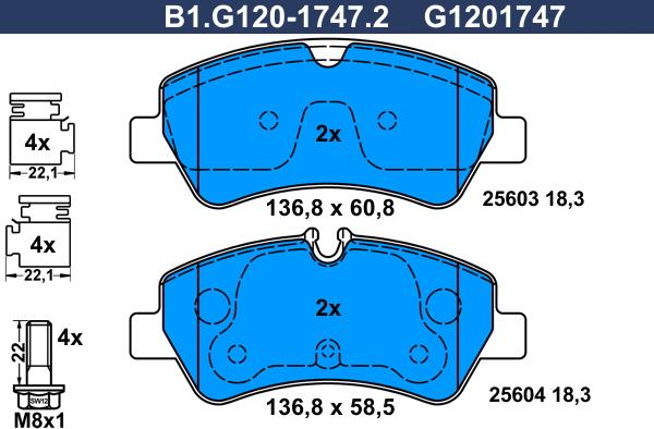 Galfer B1.G120-1747.2 - Bremžu uzliku kompl., Disku bremzes autodraugiem.lv