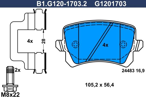 Galfer B1.G120-1703.2 - Bremžu uzliku kompl., Disku bremzes autodraugiem.lv