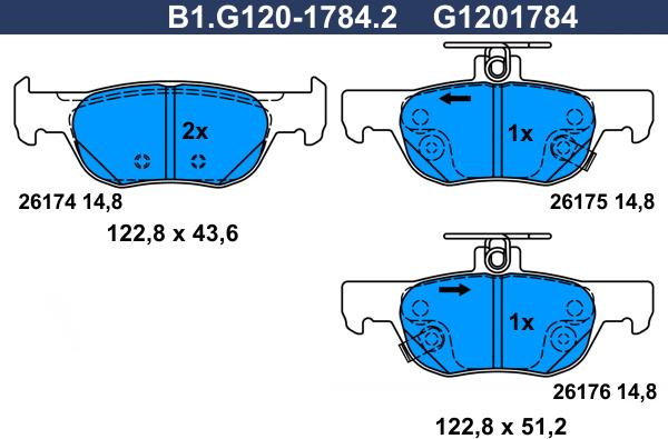 Galfer B1.G120-1784.2 - Bremžu uzliku kompl., Disku bremzes autodraugiem.lv