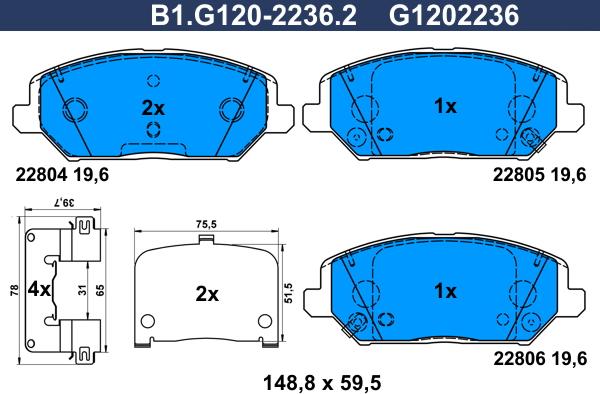 Galfer B1.G120-2236.2 - Bremžu uzliku kompl., Disku bremzes autodraugiem.lv