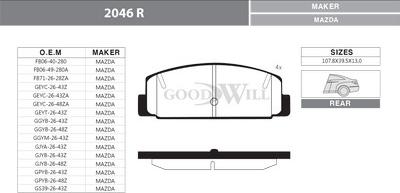 GoodWill 2046 R - Bremžu uzliku kompl., Disku bremzes autodraugiem.lv