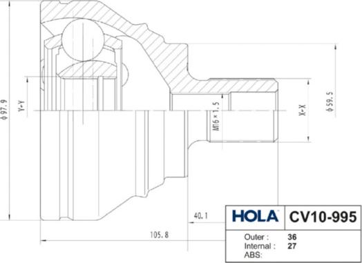 Hola CV10-995 - Šarnīru komplekts, Piedziņas vārpsta autodraugiem.lv