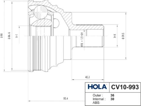 Hola CV10-993 - Šarnīru komplekts, Piedziņas vārpsta autodraugiem.lv