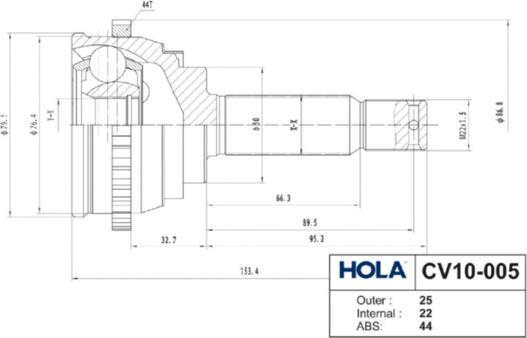 Hola CV10-005 - Šarnīru komplekts, Piedziņas vārpsta autodraugiem.lv