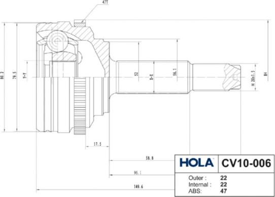 Hola CV10-006 - Šarnīru komplekts, Piedziņas vārpsta autodraugiem.lv