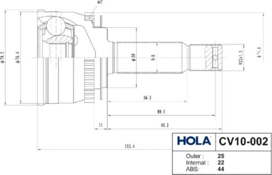 Hola CV10-002 - Šarnīru komplekts, Piedziņas vārpsta autodraugiem.lv