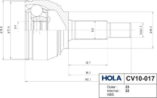 Hola CV10017 - Šarnīru komplekts, Piedziņas vārpsta autodraugiem.lv