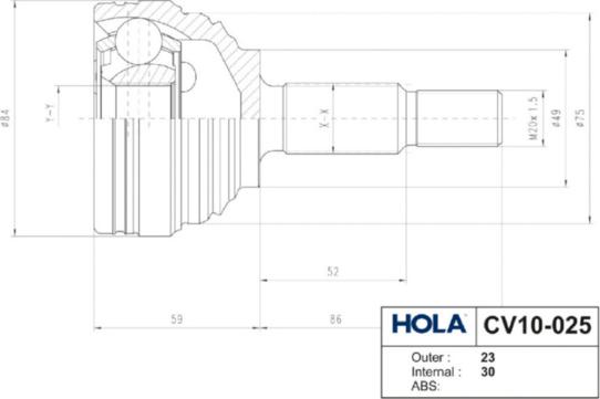 Hola CV10-025 - Šarnīru komplekts, Piedziņas vārpsta autodraugiem.lv