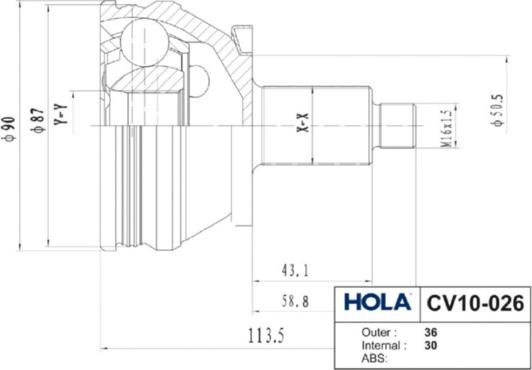 Hola CV10-026 - Šarnīru komplekts, Piedziņas vārpsta autodraugiem.lv