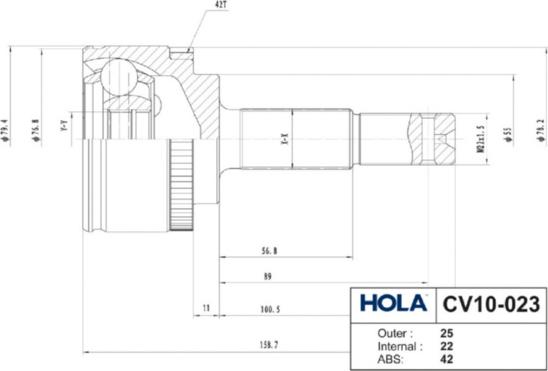 Hola CV10-023 - Šarnīru komplekts, Piedziņas vārpsta autodraugiem.lv