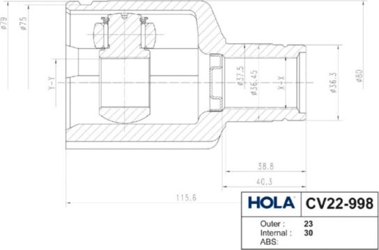 Hola CV22-998 - Šarnīru komplekts, Piedziņas vārpsta autodraugiem.lv