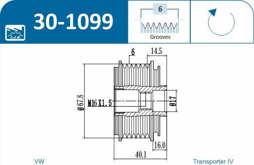 IJS GROUP 30-1099 - Piedziņas skriemelis, Ģenerators autodraugiem.lv