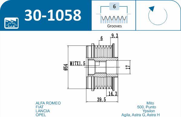 IJS GROUP 30-1058 - Piedziņas skriemelis, Ģenerators autodraugiem.lv