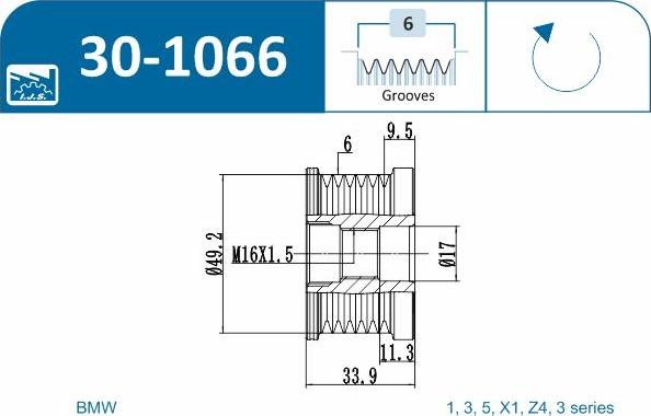 IJS GROUP 30-1066 - Piedziņas skriemelis, Ģenerators autodraugiem.lv