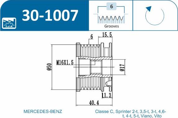 IJS GROUP 30-1007 - Piedziņas skriemelis, Ģenerators autodraugiem.lv