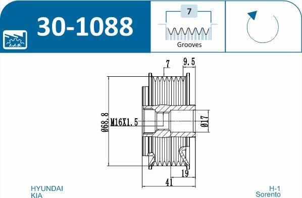 IJS GROUP 30-1088 - Piedziņas skriemelis, Ģenerators autodraugiem.lv