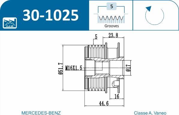 IJS GROUP 30-1025 - Piedziņas skriemelis, Ģenerators autodraugiem.lv