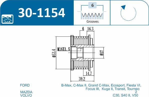 IJS GROUP 30-1154 - Piedziņas skriemelis, Ģenerators autodraugiem.lv