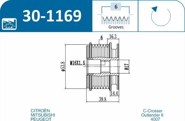 IJS GROUP 30-1169 - Piedziņas skriemelis, Ģenerators autodraugiem.lv