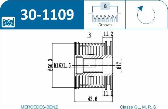 IJS GROUP 30-1109 - Piedziņas skriemelis, Ģenerators autodraugiem.lv