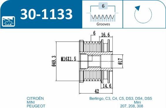 IJS GROUP 30-1133 - Piedziņas skriemelis, Ģenerators autodraugiem.lv