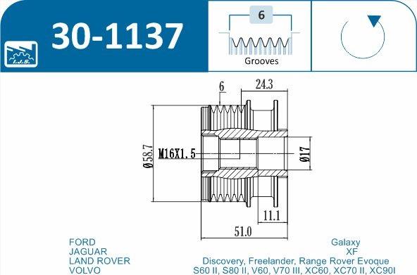 IJS GROUP 30-1137 - Piedziņas skriemelis, Ģenerators autodraugiem.lv