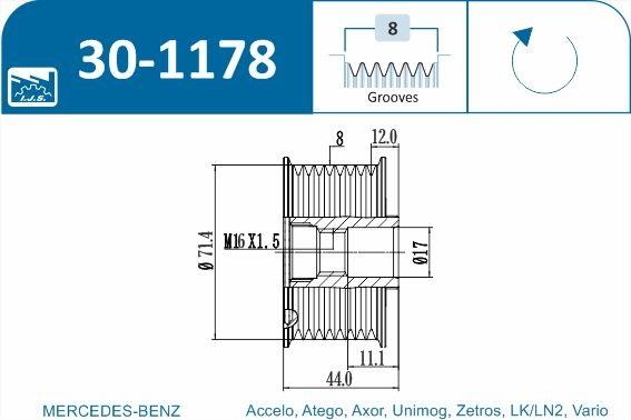 IJS GROUP 30-1178 - Piedziņas skriemelis, Ģenerators autodraugiem.lv