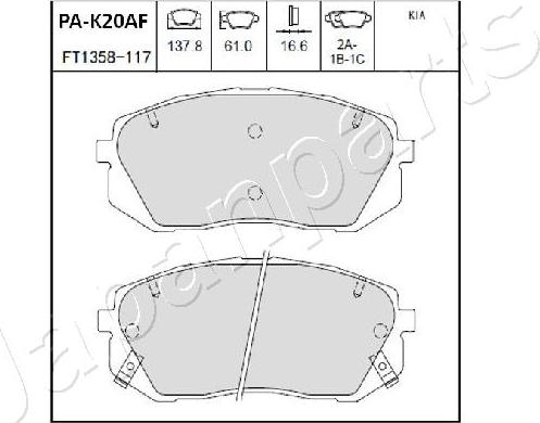Japanparts PA-K20AF - Bremžu uzliku kompl., Disku bremzes autodraugiem.lv