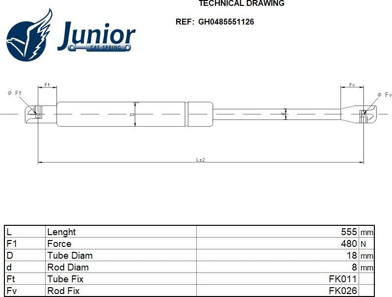 JUNIOR GH0485551126 - Gāzes atspere, Bagāžas / Kravas nodalījuma vāks autodraugiem.lv